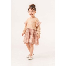 Miniğimin Cicileri 2-5 Yaş Prety Çiçekli Kız Çocuk Elbise - Bej Bej-56568