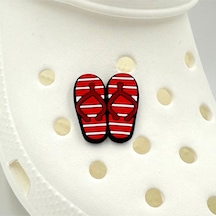 Crocs Terlik Süsü Ve Aksesuarı , Çanta Süsü Jibbitz Parmak Arası Terlik 01 Görsel Logo Aksesuar Kırmızı-beyaz-bordo-siyah