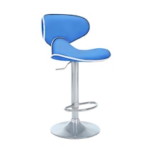 Bürocci Zen Bar Taburesi - Mavi Modern Deri Metal Ataklı Yüksek Tezgah Sandalyesi - 9549s0514 Mavi