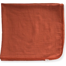 Dantel İşlemeli Tekkat Müslin Battaniye 100x100 Cm +/- 3 Cm Rust Kiremit