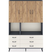 Arges Dolap 6 Raflı 6 Çekmeceli 3 Kapaklı 132x30x195 Antrasit-çam/aytaşı Atlas Çam/aytası