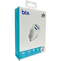 Bix Bx-ac65c 65w Pd Type-c Usb-a Çift Portlu Hızlı Şarj Özellikli Beyaz Araç İçi Şarj Cihazı