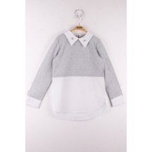 Toontoy Kız Çocuk Gömlek Detaylı Yakası İncili Okul Sweatshirt Gri Melanj