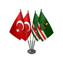 Masa Üstü Çeçenistan İçkerya Bayrağı Türk Bayrağı Dörtlü Krom Dir