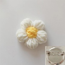 Beyaz El Yapımı Örme Çiçek Broş Pin Takı Kadın Elbise Elbise Basit Yaka Pin