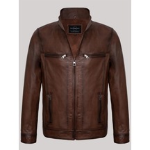 Hakiki Kuzu Derisi Dört Cepli Erkek Deri Ceket Kahverengi Kahverengi