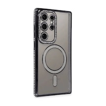 Samsung Galaxy S24 Ultra Uyumlu Kılıf Joke Simli Magneticsafe Kılıf - Siyah