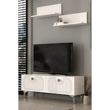 120dhdtür3ba 120 Cm Hera Lazer Desenli Raflı Tv Sehpası,ünitesi Beyaz - Gümüş
