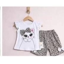 Veraura Lifestyle 9/24 Ay Leopar Kedi Baskılı Bebek Takımı Beyaz