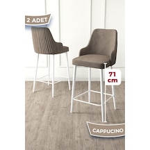 Canisa Enox Serisi,2 Adet Cappucino Sandalye Yemek Odası Bar Sandalyesi, Babyface Kumaş, Beyaz Metal Ayak Sandalyeler Cappucino Ayaklar Beyaz