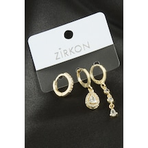 Flzdgnkr 3 Adet Damla Zirkon Taşlı Küpe-gümüş Rengi çok renkli 87728227