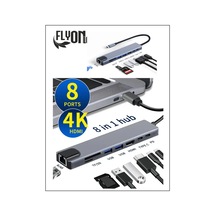 8 In 1 Type-c 3.1 4k Hdmı Adaptörü İle Sd/tf Kart Okuyucu Pd Hızlı Şarj İçin Ethernet Girişli