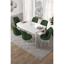 Canisa Concept Kor Serisi 70x114 Açılabilir Mutfak Masası Takımı Beyaz Masa 6 Haki Yeşil Sandalye Masa Beyaz Sandalyeler Haki Yeşili