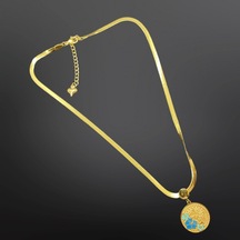 9041858965135 - Yonca Motifli Çeyrek Model Gold Renk Antialerjik 316l Çelik Kolye - Geleneksel Ve Şık Gold