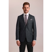 Ysf Erkek Haki Yeşil Regular Fit Yünlü Ekose Desenli Tek Ceket 001