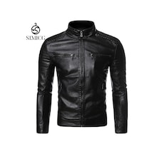 Slim Fit Kalın Erkek Günlük Ceket Motosiklet Kışlık Ceket Siyah