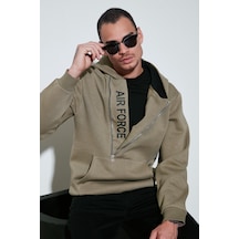 Buratti Kanguru Cepli Fermuarlı Kapüşon Yaka Slim Fit Erkek Sweat 575707 Vizon Yeşili