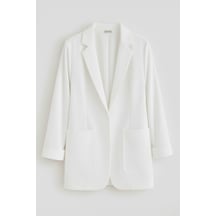 Hanezza Yeni Sarap Rengi Kadın Blazer Ceket Büyük Beden Takım Elbise Uyumlu Beyaz - 5553107 Beyaz