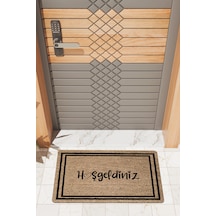Rugmood Modern Dijtal Baskı Kahverengi Çift Çerçeveli Hoşgeldiniz Kapı Önü Paspası