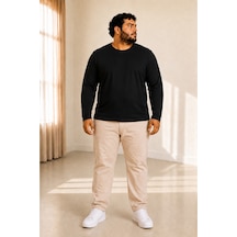 Sngl Tekstil Erkek Büyük Beden Oversize Uzun Kollu T-shirt 3xl 4xl 5xl 6xl 7xl 8xl 9xl Siyah