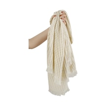 Gofre Dokulu Pamuk Havlu Takımı Yumuşak Ve Hızlı Kuruyan 70x140 Krem
