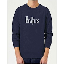 The Beatles Baskılı Indigo Mavi Lacivert Erkek Örme Sweatshirt (528596401)