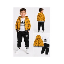 Mavi Boncukk Çocuk Kapüşonlu Fermuarlı 3'lü Takım Baskılı Sweatshirt Tişört Ve Eşofman Altı Sarı
