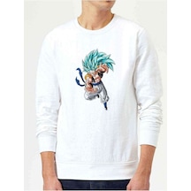 Anime Dragon Ball Z Son Goku Baskılı Beyaz Erkek Sweatshirt