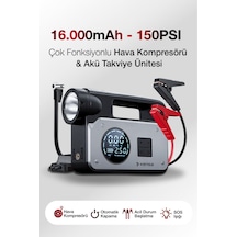 3 Ü 1 Arada Akü Takviye Cihazı Ve Hava Pompası 150 Psı Dijital Kompresör 16.000mah Powerbank Type-c