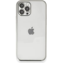 Apple  Uyumlu  iPhone 12 Pro Kılıf Kamera Korumalı Lensli Silikon Gümüş