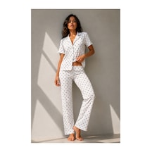 Fit Women Kadın Klasik Doğal Düğme Gece Kar Beyaz Pijama Takımı