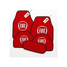 Fiat Logolu Kırmızı Oto Halı Paspas Seti 5 Parça Kolay Temizlenebilir Araç Halı Paspas