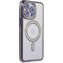 Newface - 132 - Apple iPhone Uyumlu 15 Pro Max Kılıf Joke Simli Magneticsafe Kılıf - - Ece-umay - Derin Mor