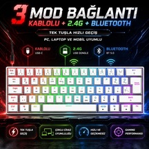 Kyra Mk61 Rgb Mekanik Gaming Oyuncu Klavyesi,%60 Kompakt, Bluetooth & 2.4g Kablosuz + Kablolu, Huano Red Switch, Türkçe Q,beyaz