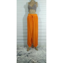Bohem Stil İtalyan Kapaklı Ipek Şalvar Pantolon-8783 Turuncu