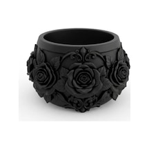 Zeroxo Gotik Gül Tasarımlı Siyah Saksı, Dark Academia Sukulent Ve Kaktüs Süsü, Barok Çiçekli Dekoratif Masaüstü Obje, Vintage Botanik Dekorasyonu 8x8 Cm