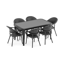 Bintaşmobilya 90 x 150 CM 6 Lı Siyah Dış Mekan Bahçe Masa Sandalye Takımı Siyah
