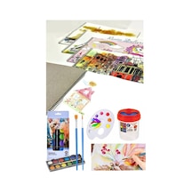 12 Renk Brons Sulu Boya 35x50 Cm Telli Spralli Resim Defteri Resim Paleti Resim Fırçası Temizleme Kabı Suluboya Okul Genel