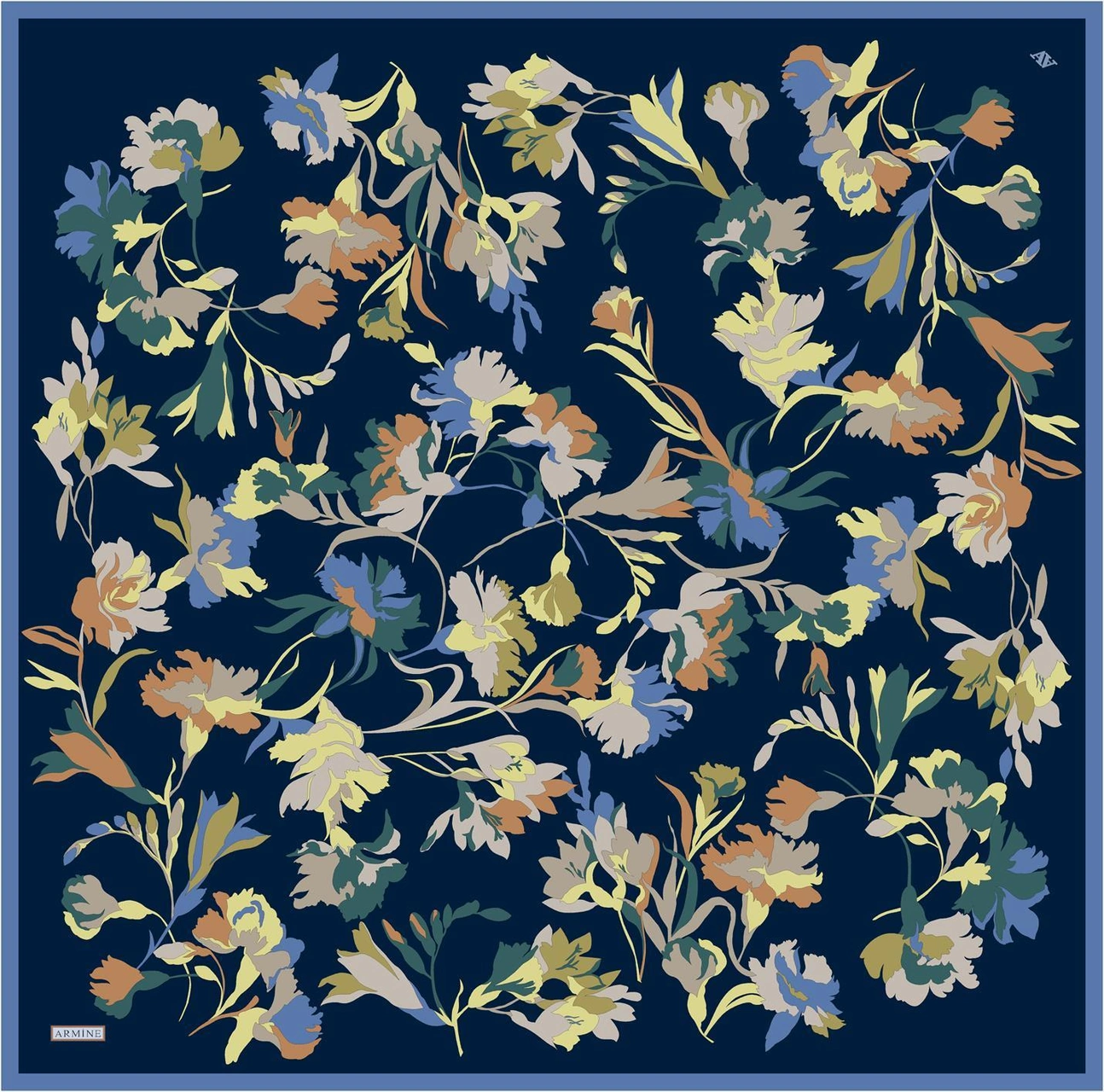 Armine Çiçek Desenli Saf İpek Twill Eşarp 9342d 51 Yeşil