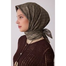Belli Geometrik Desen %100 Twill İpek Eşarp Be25 Yeşil