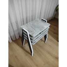 Zigon Sehpa 4'lü Mermer Desenli Tepsi Model Gri Mermer Desen Antrasit Ayak Gri Mermer