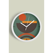 Soyut - Bohem - Geometrik Temalı Modern Duvar Saati - 42cm - Önü Camlı Beyaz Kasa - Sessiz Mekanizma-jh0452 Beyaz