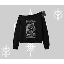 Kayık Yaka Sweatshirt Throttle Therapy No Brakes Just Freedom Siyah