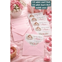 Anneler Günü Zarflı Hediye Kartı Anne Temalı Mesaj Kartı Özel Tasarım Paketleme Kartı 10 Adet