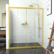 Tekno Duş Gold Castor 6mm Şeffaf Cam Orta Açılır 2 Sabit 2 Sürgü İki Duvar Arası Duşakabin Şeffaf