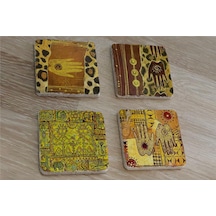 Afrika Etnik Desenler Doğal Taş Bardak Altlığı 4'lü Set - Natural Stone Coasters - Taş Çok Renkli