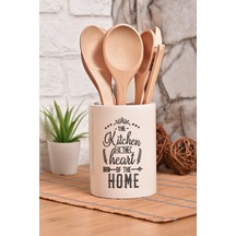 Seramik Mutfak Tezgah Üstü Dik Kaşıklık, Dekoratif Organizer Beyaz