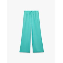 Koton Beli Bağcıklı Cepli Viskon Geniş Paça Pantolon Mavi 6sak40261ew