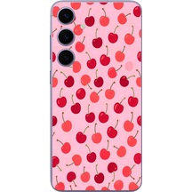 Samsung Galaxy S24 Plus Uyumlu Pembe Kirazlar Baskılı Silikon Kılıf Renkli