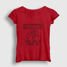 Presmono Kadın Logo Led Zeppelin T-shirt Kırmızı
